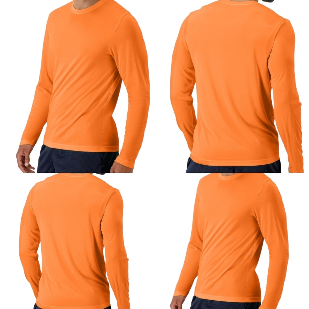 Hanes Orange T-Shirt Mens Long Sleeve Tagless Cool Dri-Fit Performance NEW
